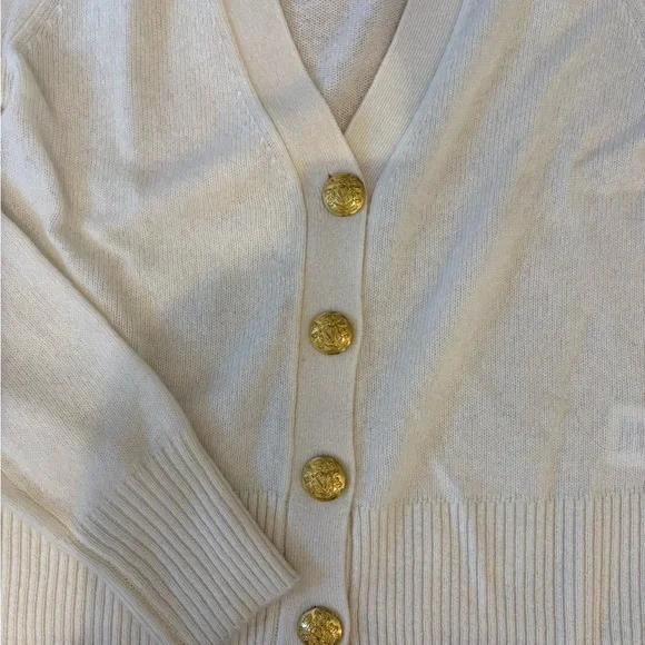 Veronica Beard Cream Cardigan with Gold Buttons - Picture 3 of 4